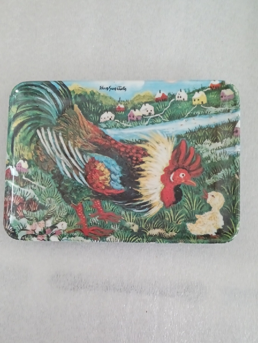 Decorative Crafts Italy Melamine Art Tray Rooster Countrysude Farm Scene